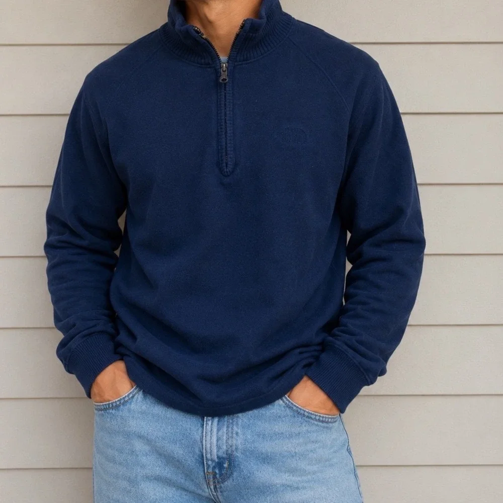 The North Face Mens Navy‎ Blue Wool Blend Quarter Zip Sweater Pullover Large ep